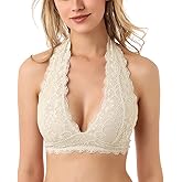 Floral Lace Halter Bra Bralette Top Hook and Eye Closure Back Unpadded Wirefree Lace Bra