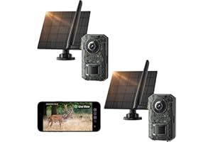 FBYEG Trail Camera 2 Pack, 2k HD Live Cellular Trail Cameras, Built-in Sim Card,Game Camera Solar Powered, PIR Motion Activated 0.1s Trigger Time, IP66 Waterproof, with Night Vision