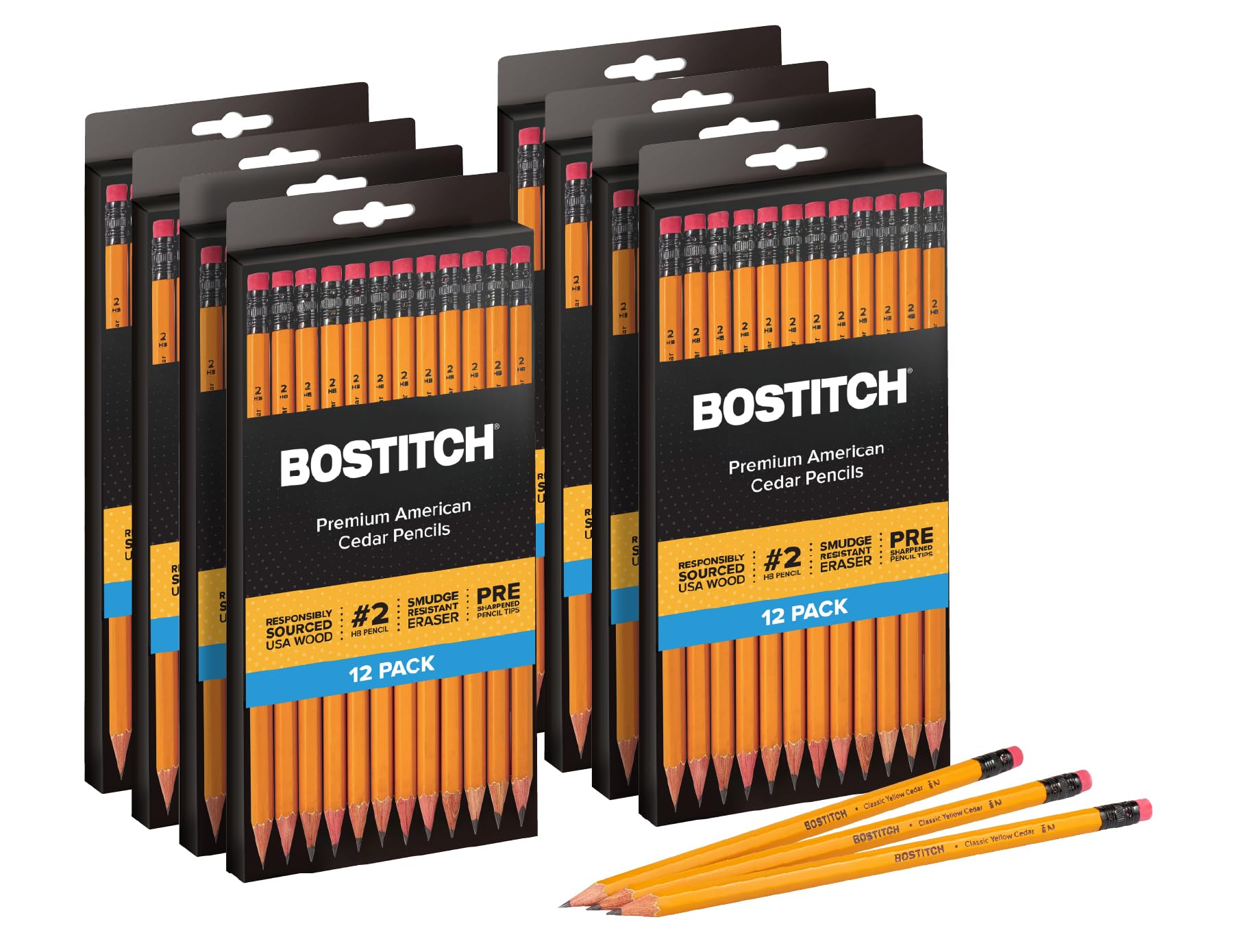 Bostitch Office Premium #2 Pencils, American Cedar Wood, Pre-Sharpened, HB Graphite, 96-Pack Image