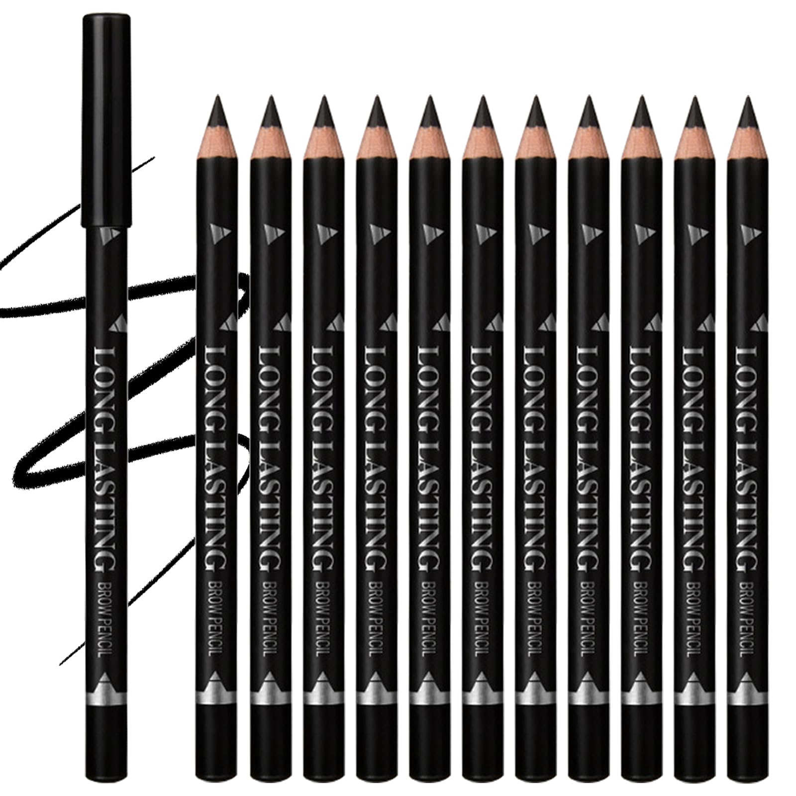 Eyebrow Pens Set, 12 PCS Black Eyebrow Eyeliner Pencils Set, Waterproof Brow Pencils, Easy Makeup Eyeliner Pens, Natural Looking Long-Lasting Eye Brow Pencils, Eye-brow Pencils Black
