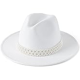 HUDANHUWEI Womens Wide Brim Fedora Hat with Pearl Band Lady Panama Hat