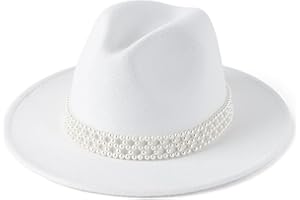 HUDANHUWEI Womens Wide Brim Fedora Hat with Pearl Band Lady Panama Hat