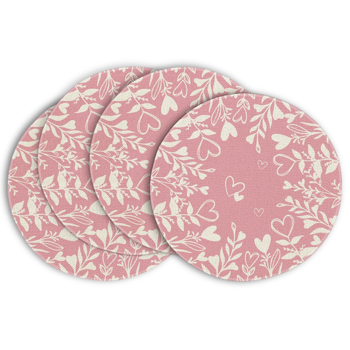 Photo 1 of Artoid Mode Pink Love Eucalyptus Valentine Round Placemats Set of 4,14 Inch Round Table Mats for Wedding Holiday Anniversary Dining Decoration