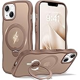 CAPRARO for iPhone 13 Case & iPhone 14 Case with 360° Spin Magnetic Stand for Women, [Compatible with MagSafe] [Camera Protection] Cute Wave Translucent Matte Case for iPhone 13/14, Brown