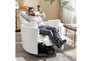 CHOAIRY Manual Recliner Swivel Rocking Chair,Nursery Rocking Glider Chair Upholstered Adult Rocking Chair with 2 Pillows for Living Room Bedroom (White, Manual Operation)