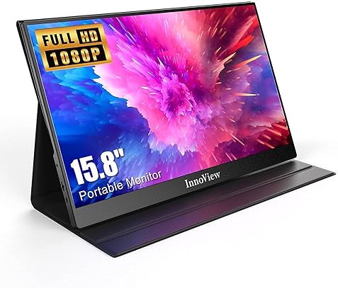 Monitors - InnoView Portable Monitor, 15.6 Inch FHD 1080P HDMI USB C Second External Monitor for Laptop, Desktop, MacBook, Phones, Tablet, PS5/4, Xbox, Switch, Built-in Speaker with Protective Case