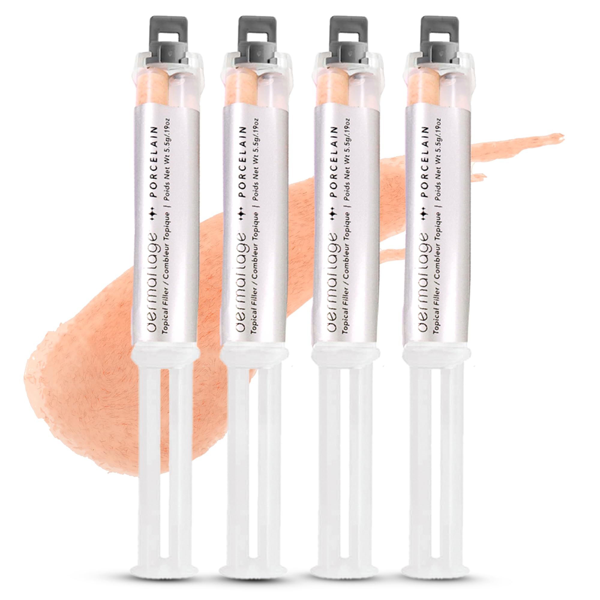 Dermaflage Topical Scar Filler Pack of 4 Refill Applicator (Porcelain) - Hollywood Silicone Scar Gel for Recessed Scars, Wrinkles, Discoloration & Deep Pockmarks (30 Applications)