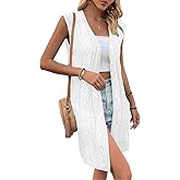 Verdusa Women's Sleeveless Cardigan Summer Crochet Coverups Lightweight Knit Long Vest