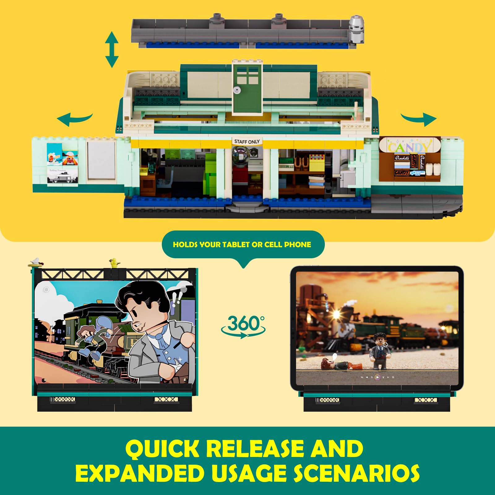 Lumibricks City Drive-in Theater Baustein-Set mit LED-Beleuchtung – 1760 Teile Retro-Auto-Kino-Modell mit Leinwand, Werbetafel & 2 Vintage-Fahrzeugen, Geschenk für Erwachsene, Jugendliche & Sammler 3