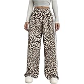 GORGLITTER Women's Y2k Leopard Print Pants Casual Cheetah Print Striped Wide Leg Baggy Track Pants Bottoms Trousers