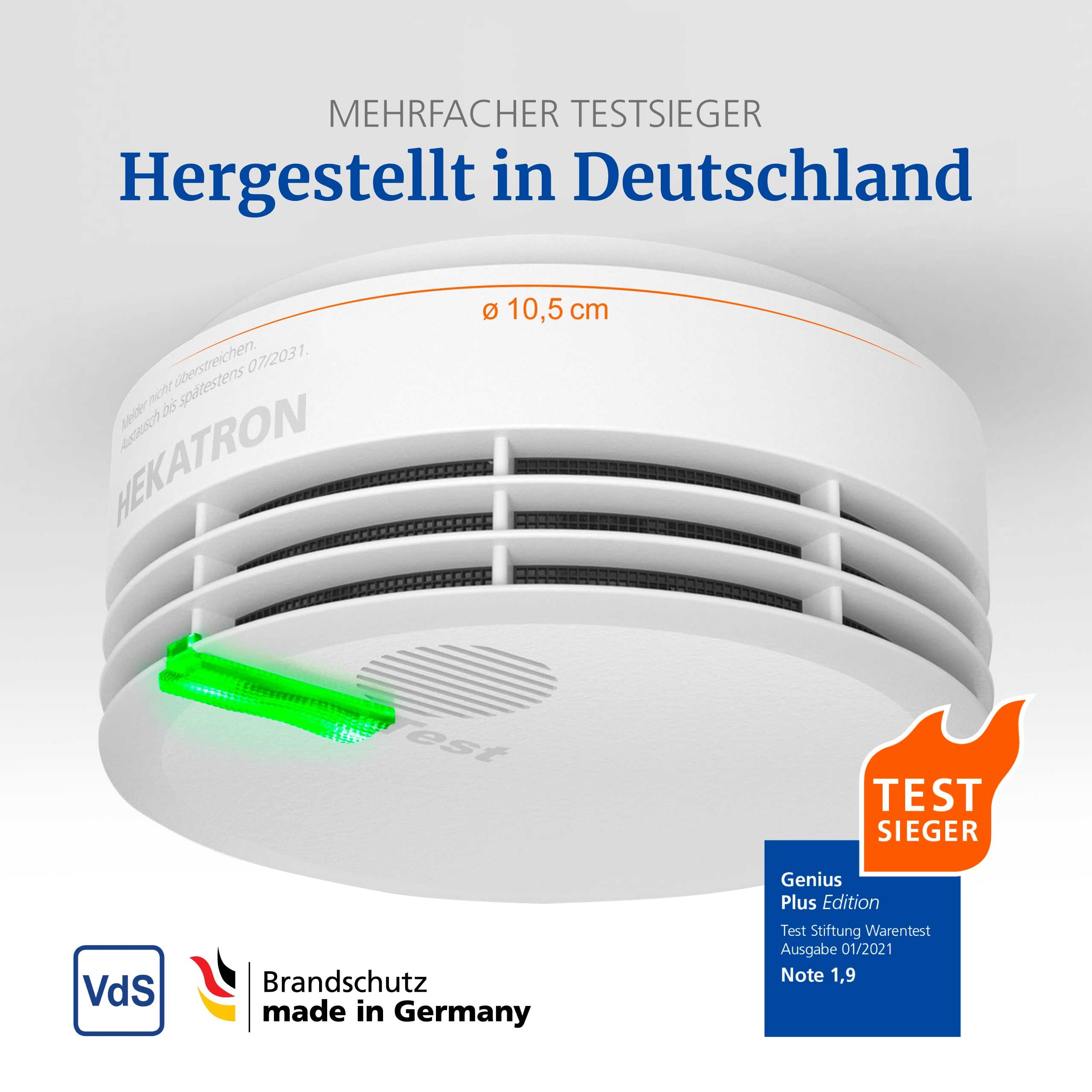 Hekatron Genius Plus – Rauchmelder 10 Jahre Batterie – Testsieger Stiftung Warentest – Made in Germany – inkl. 1x Klebepad – App-unterstützt – Feuermelder – mehrsprachig – 1 Stück 3