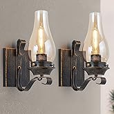 Wall Sconces Sets of 2, Oil Rubbed Bronze Hardwired Wall Sconce Indoor, Retro Rustic Wall Lamps with Amber Glass,Vintage Beds
