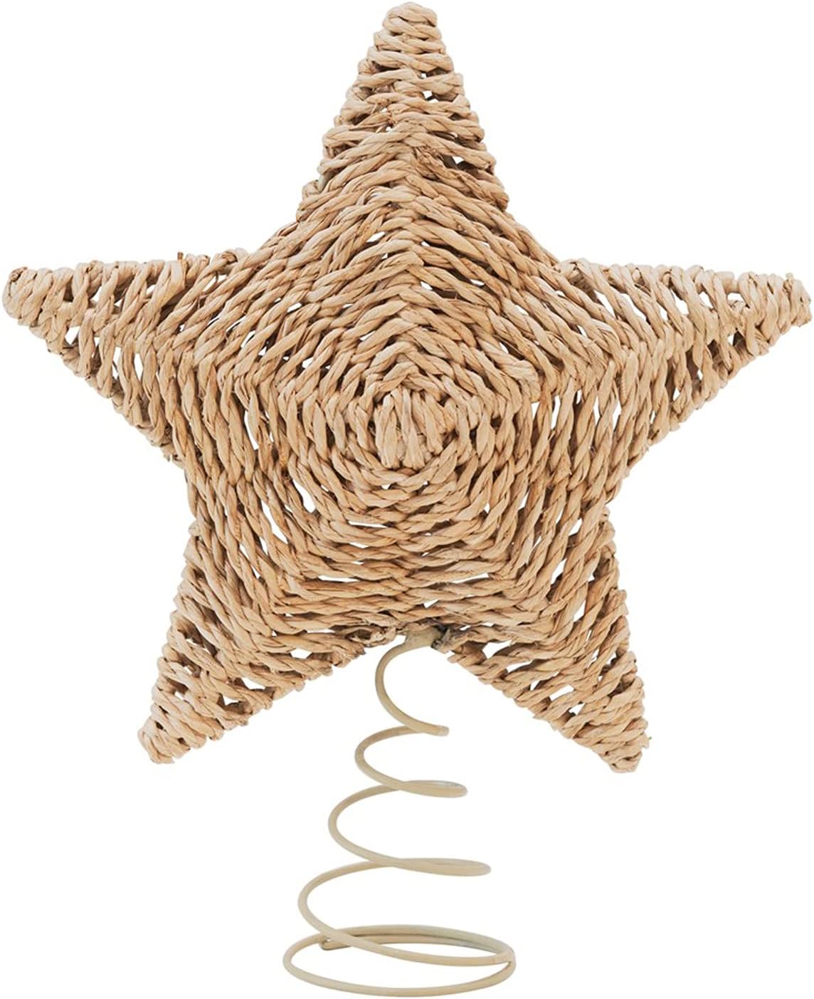 Tree Toppers - One Holiday Way 9.5-Inch Rustic Tan Beige Gold Star Christmas Tree Topper Home Decor - Lightweight Hand Woven Natural Seagrass Decoration - Decorative Country Farmhouse Bankuan Treetop Ornament