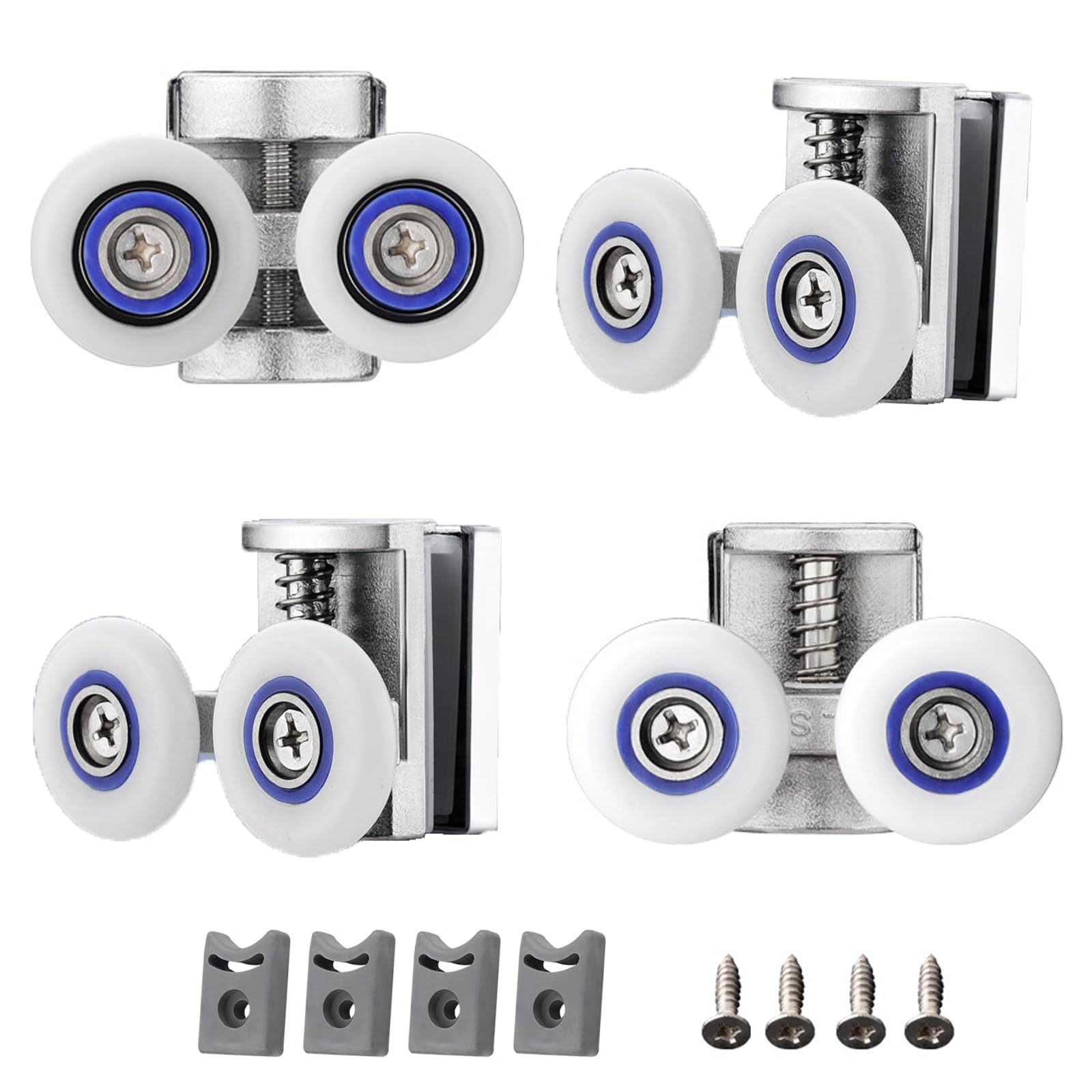 Cokritsm Shower Door Rollers for Curved Doors 26mm Sliding Shower Door Wheels, 2 Top and 2 Bottom Shower Runners in Stainless Steel, Shower Door Rollers for Glass Doors 6-8mm 4Pack