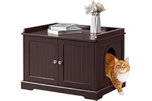 Bigrab Hidden Litter Box Furniture, Cat Litter Box Enclosure Furniture, Enclosed Litter Box Cabinet with Removable Divider, Cat Washroom Bench Fit Most of Litter Box, Brown