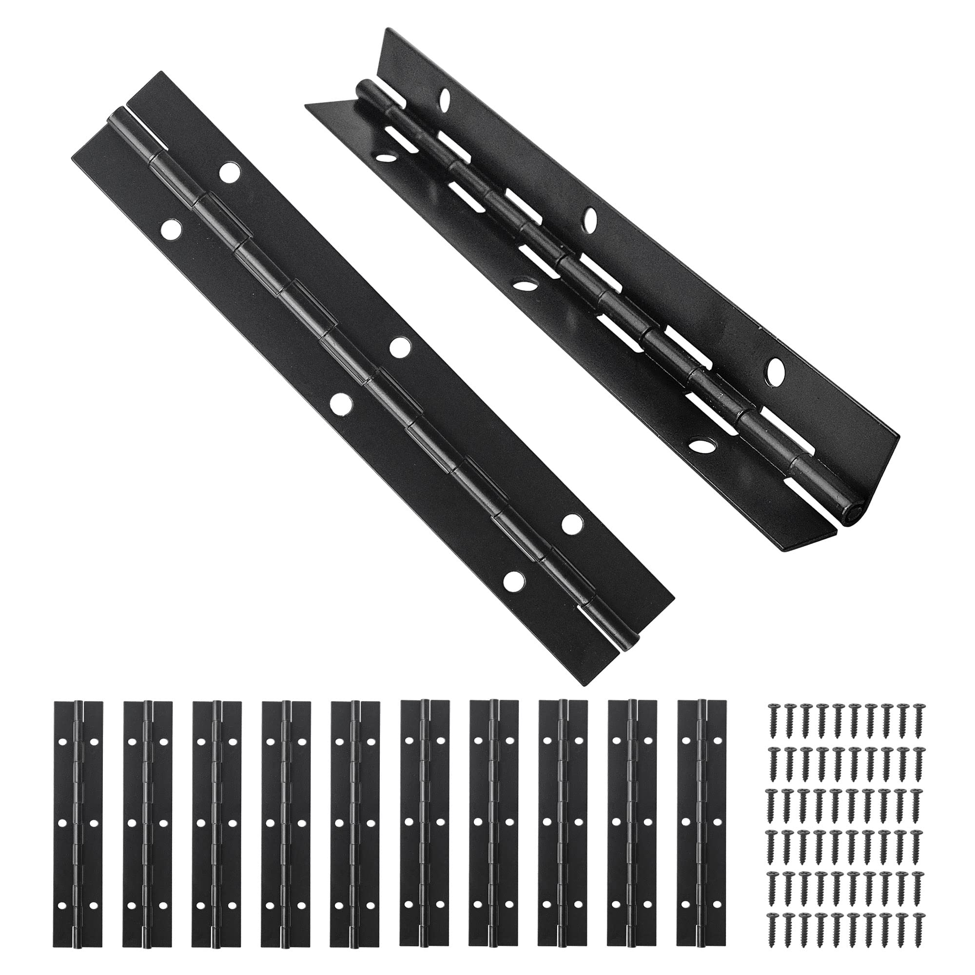 WeeGoo 10Pcs Piano Hinges Black 6 Inch Piano Metal Hinge with 60 Screws Heavy Duty Piano Hinge for Pianos Cabinet Wood Doors Windows Boats