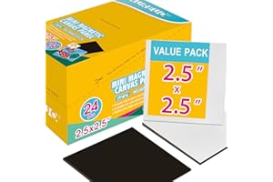 AUREUO Mini Magnetic Canvas Panel 2.5x2.5 Inch / 24 Pack - Small Square Flat Canvas Board with Magnet Back Art Gift Set Bulk Pack Tiny Thin Canvases for Christmas Painting & Craft
