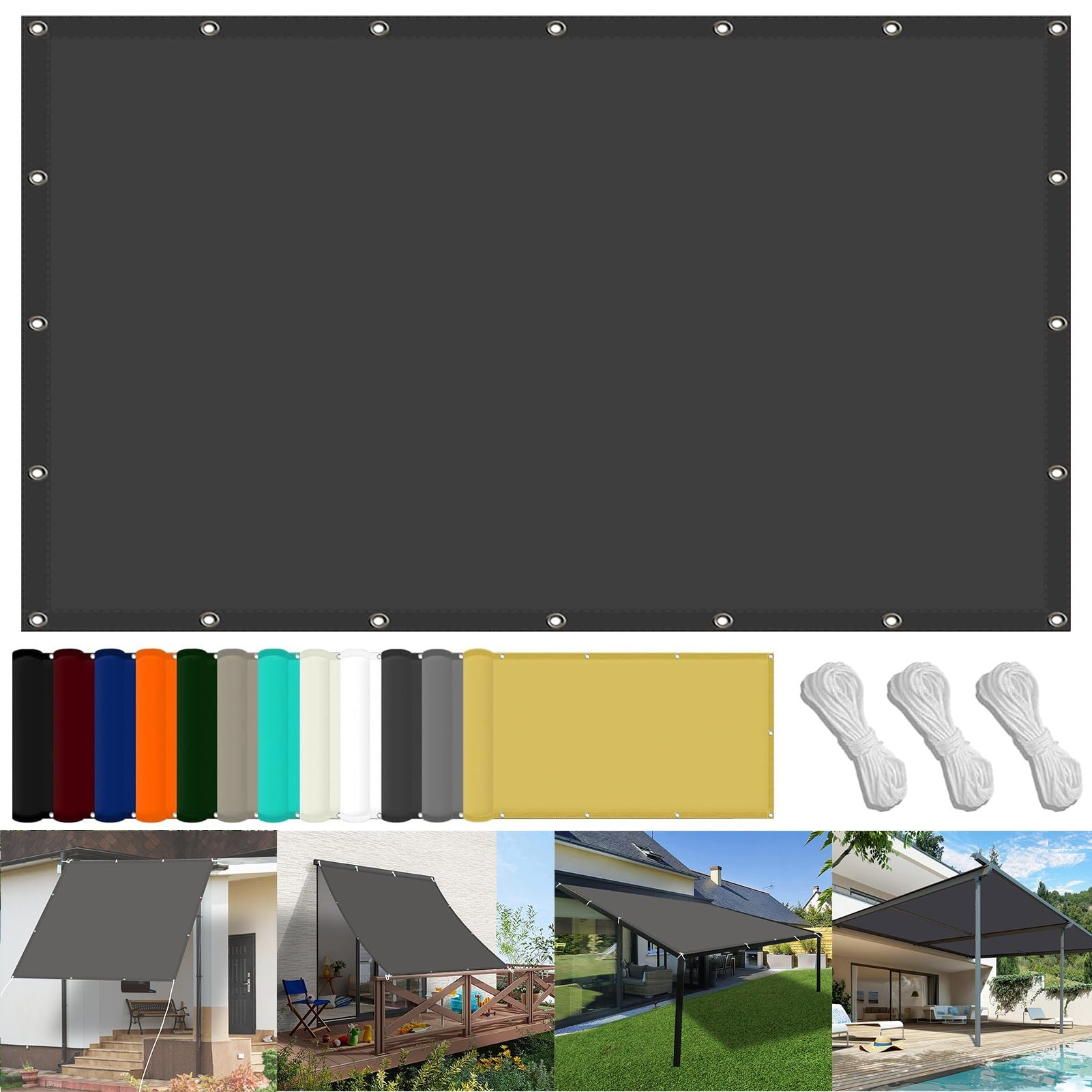 Garden Sun Shade Sail 80 x 250 cm(31 x 98inch) Waterproof Waterproof Sun Shade 98% UV Block with Free Rope & Fixing Kit Pool Terrace Greenhouse Shade Cloth, Dark Grey