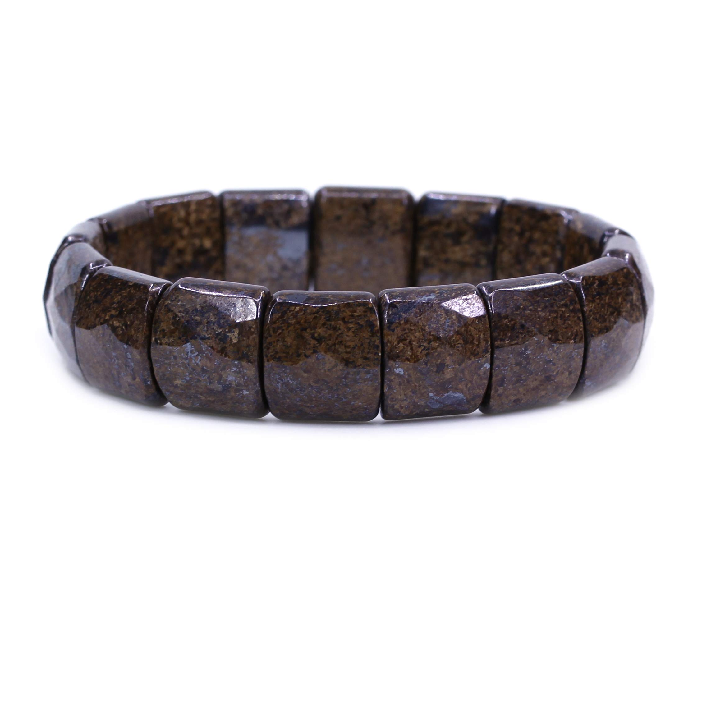 CHENYUE Natural Bronzite Gem Semi Precious Gemstone 15mm Faceted Square Grain Beads Stretch Bracelet 7.5 Inch