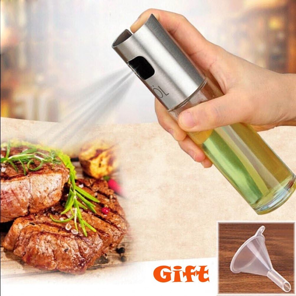 Oil Sprayer Pot, Junnom Stainless Steel Olive Mister Oil Spray Pump Fine Bottle Cooking Roast Bake Oil Bottle Tools for Pasta, Salads, Frying Pans, Grills and Barbecues (One Pack)