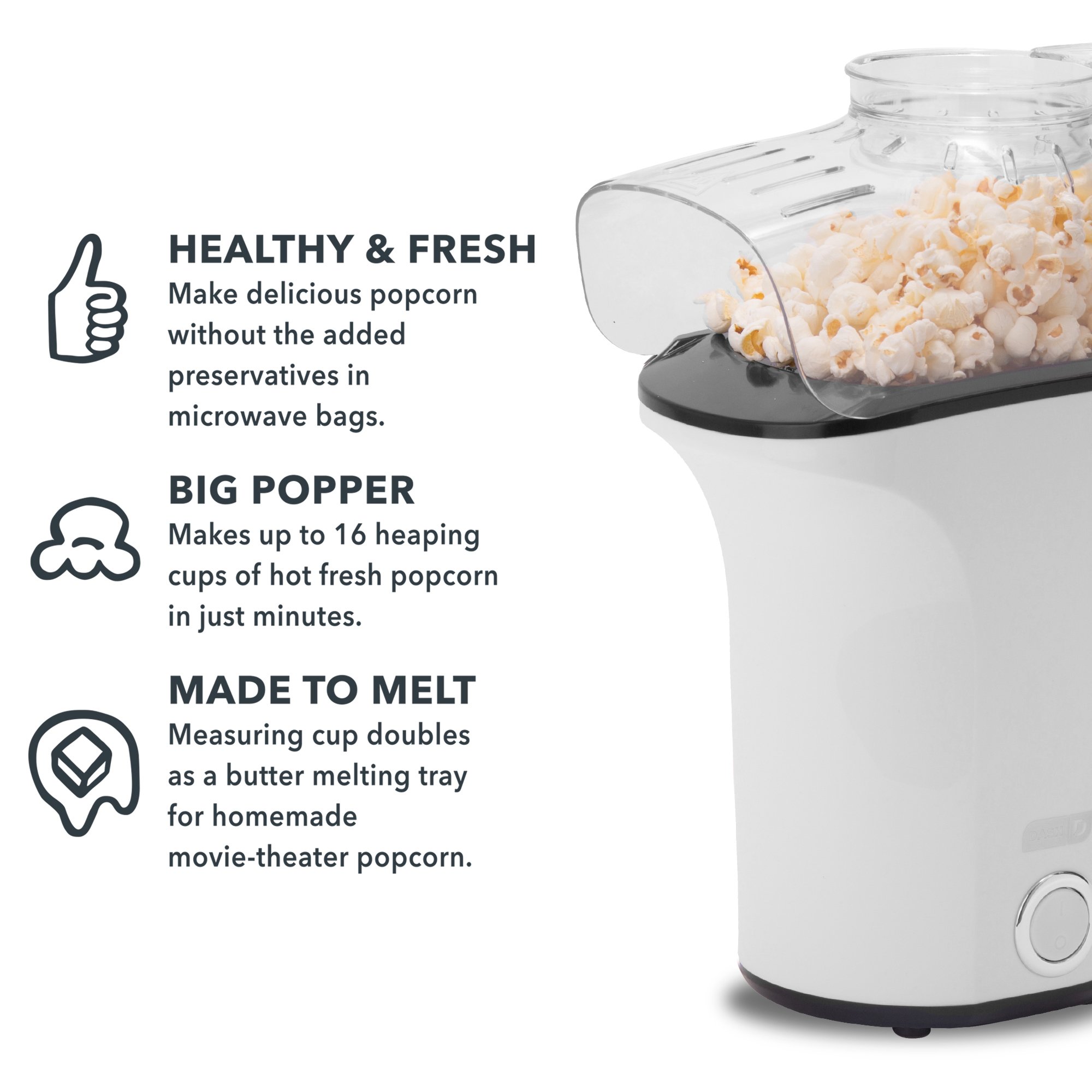 DASH Popcorn Machine Hot Air Popcorn Popper + Popcorn Maker with