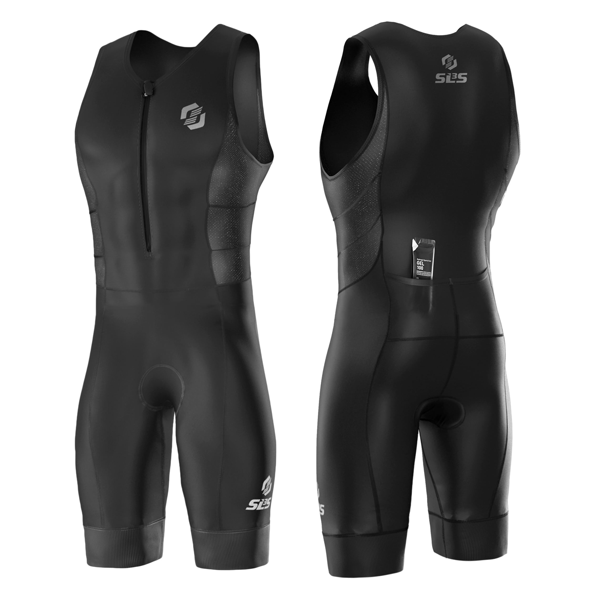 Photo 1 of ****Zipper doesn't work*** SLS3 Triathlon Suits Mens - Comfortable & Fast, Sleeveless Tri Suits for Men, Lightweight, Technical FRT Fabrics Mens Trisuit - Intelligent Race Apparel, Designed by Athletes (Solid Black, X-Large)