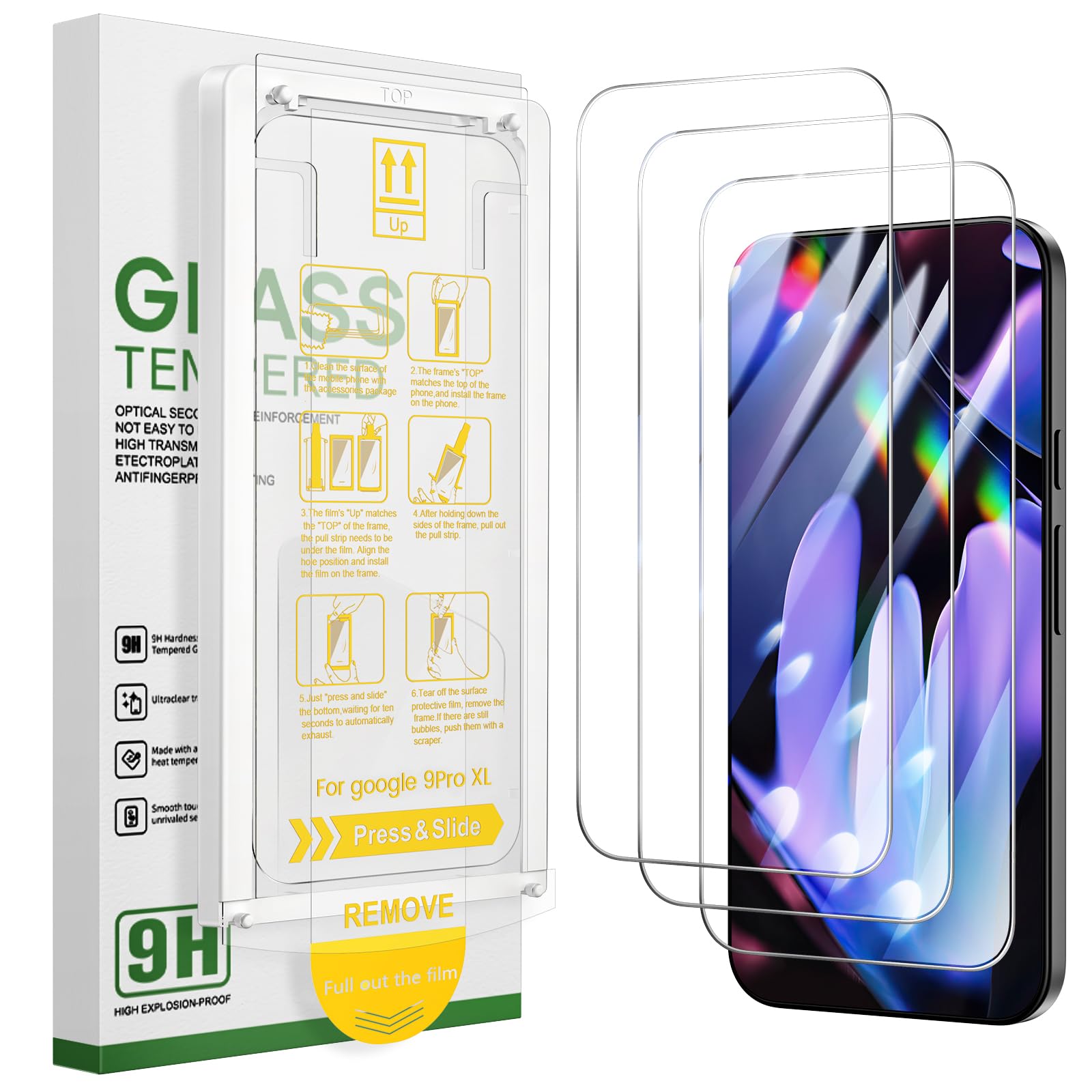Photo 1 of Caka 3-Pack Screen Protector for Google Pixel 10ProXL/Pixel 10Pro/Pixel 10/Pixel 9ProXL/Pixel 9Pro/Pixel 9/Pixel 9A - Easy Installation Tempered Glass Film with Pull Strip Alignment Frame