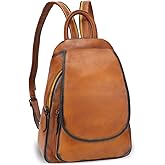 Genuine Leather Backpack for Women Retro Rucksack Casual College Bag Handmade Cowhide Western Daypack (Brown)
