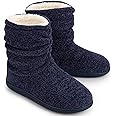 LongBay Women's Chenille Knit Bootie Slippers Cute Warm Plush Fleece Memory Foam House Shoes