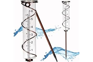 BIUWING Rain Gauge with Detachable Spiral Shap, Garden Rain Water Meter Measuring with Metal Frame, No Assembly Rain Measure Gauge for Yard Lawn Landscape (A)