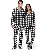 Liitrsh Couples Matching Pajamas Sets with Socks Men Women Flannel Plaid Pajamas Long Sleeve Button Warm Pjs Valentine's Gift