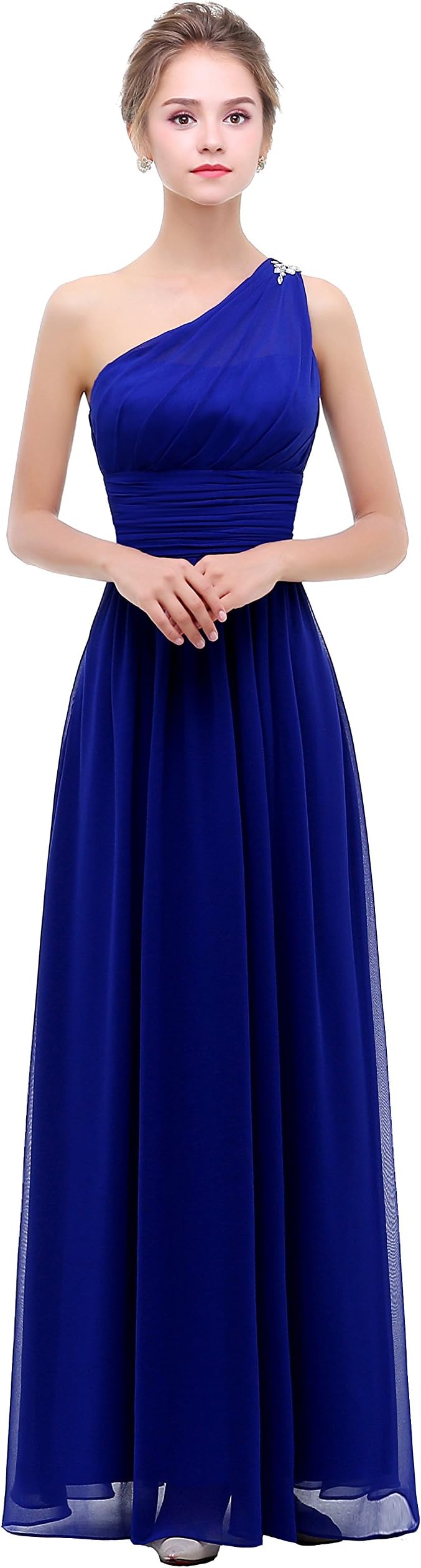 esvor One Shoulder with Beaded Prom Party Evening Gown Long Bridesmaids Dress