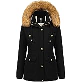 Pursky Women's Winter Coat Sherpa Lined Cotton Military Jacket Thicken Heavy Parka with Removable Faux Fur Hood
