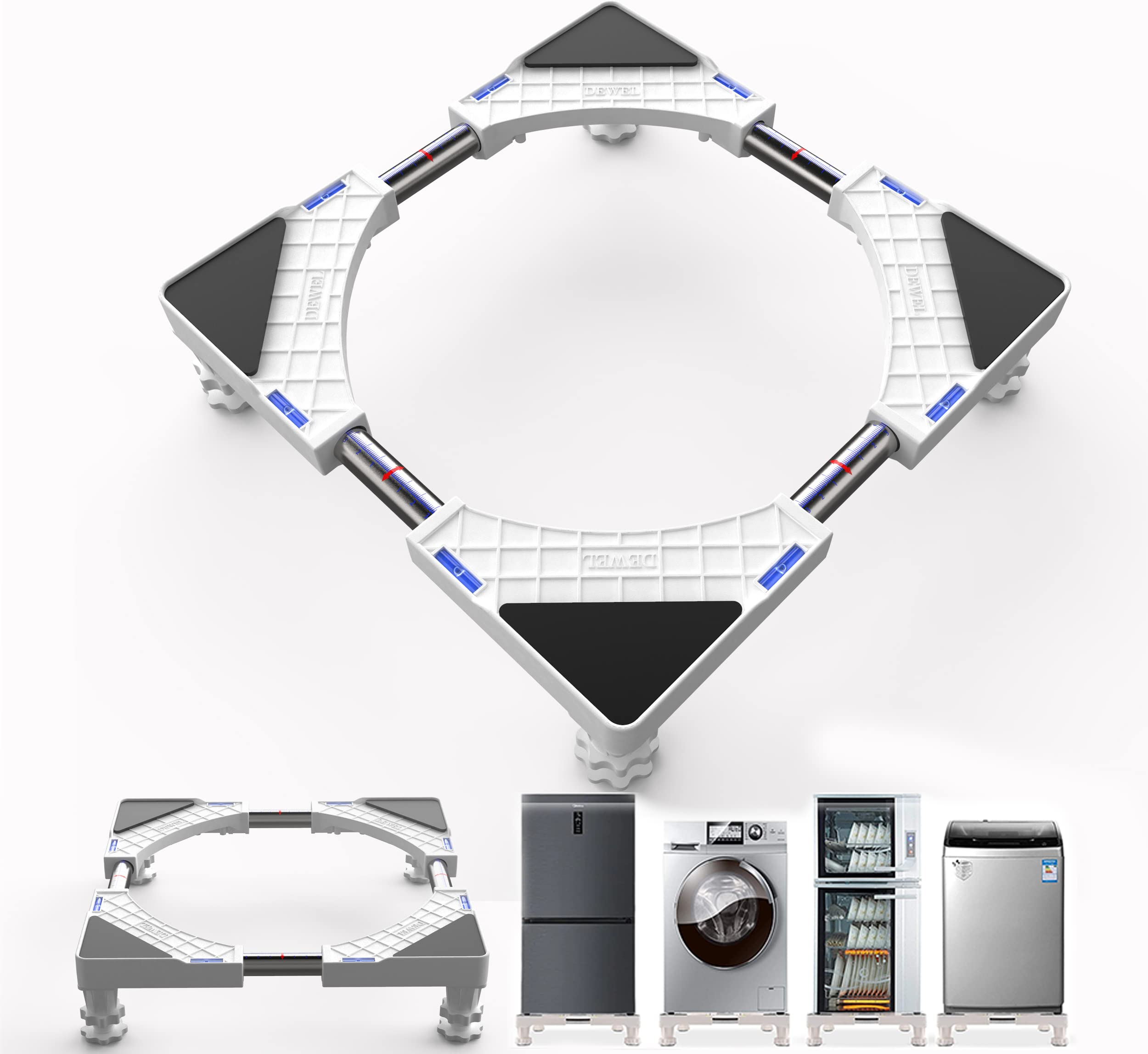 DEWEL Adjustable Washing Machine Base 50cm-66cm Load Support 300kg Noise Reduction Effect with Fridge/Washing Machine/Tumble Dryer