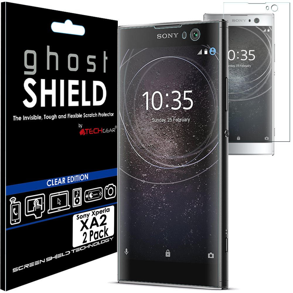 TECHGEAR [2 Pack] Screen Protectors to fit Sony Xperia XA2 [ghostSHIELD Edition] Genuine Reinforced Flexible TPU Screen Protector Guard Covers with Full Screen Coverage inc Curved Screen