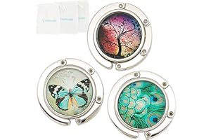 ROFLYER Purse Hook Set of 3 - Butterfly,Wish Tree,Peacock Foldable Handbag Hanger Safer Cleaner Bag, Fold Up for Easy Storage,Folding Table Hanger, with Velvet Pouch