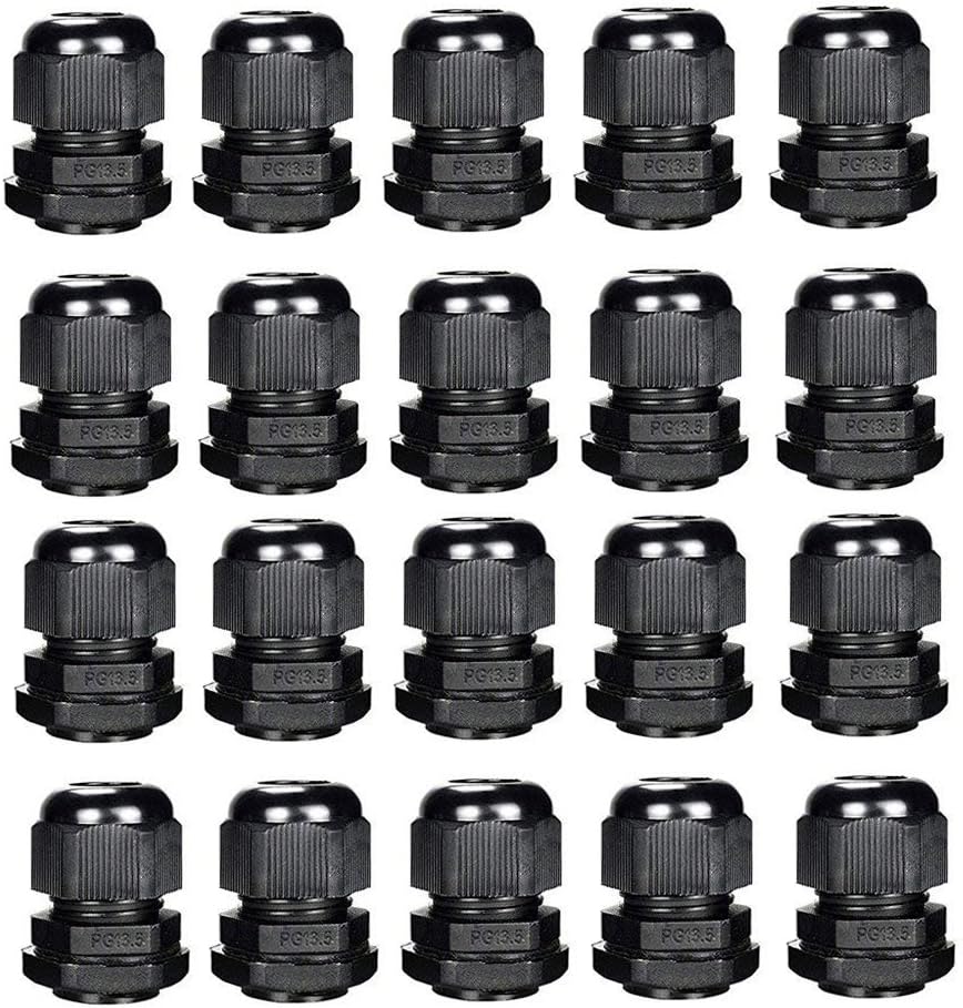 PG13.5 Cable Glands Plastic Stuffing Gland Black IP68 Waterproof Cable Gland Ø 6mm-12mm Pack of 20 (PG13.5 20pcs)