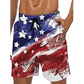 Lzzidou Men's American Flag Swim Trunks USA 4th of July Patriotic Board Shorts Quick Dry Lined Beach Shorts
