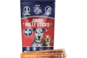 Devil Dog Pet Co. Jumbo Bully Sticks – 12 Inch 3 Pack Chew Treats, 100% All Natural, Free-Range Grass-Fed Beef – Long Lasting & Rawhide Free Bully Stick Dog Chews – Bully Sticks for Dogs