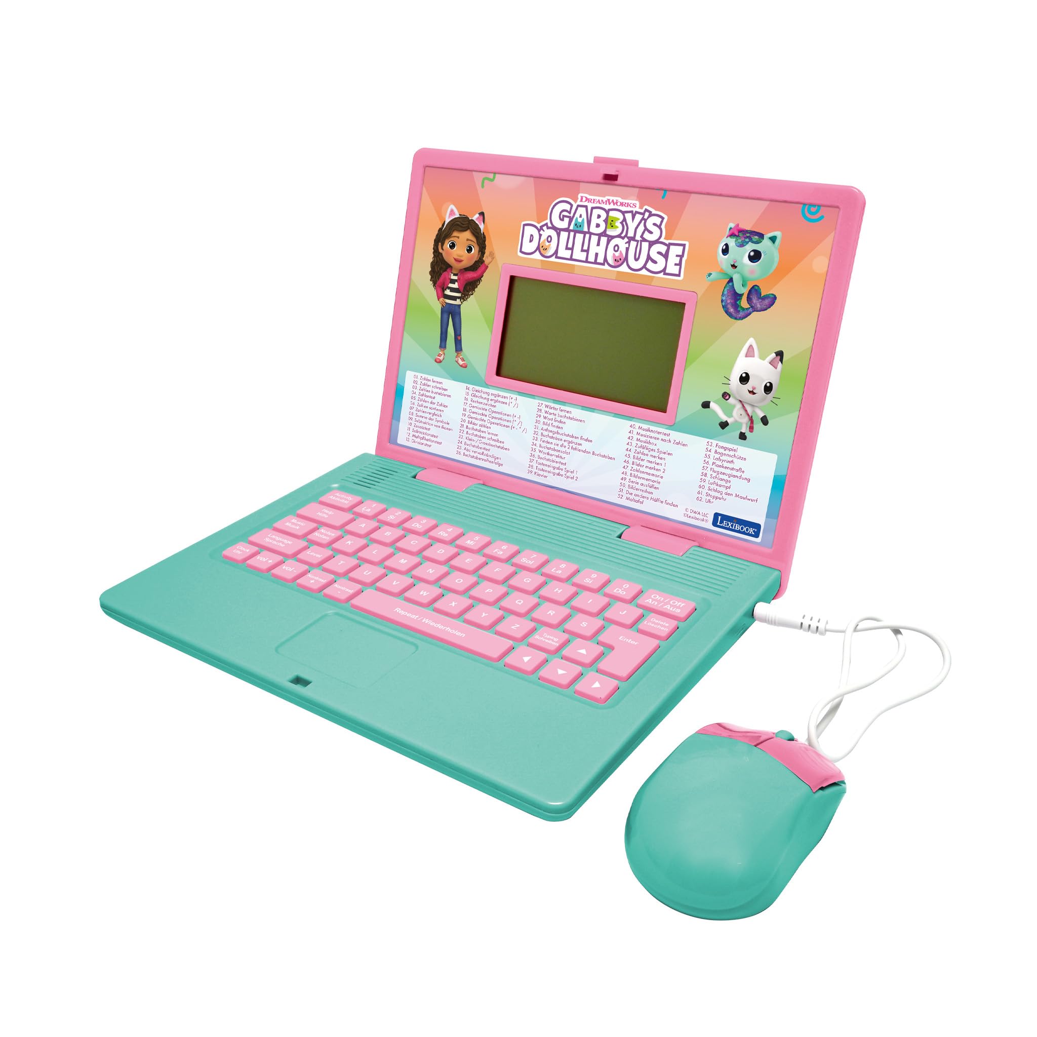 LEXIBOOK, Gabby's Dollhouse, Bilingual ENGLISH/GERMAN Educational computer, Toy for children with 124 language, writing, maths, logic, music activities and games, Pink/blue, JC598GDHi3 โ image 1