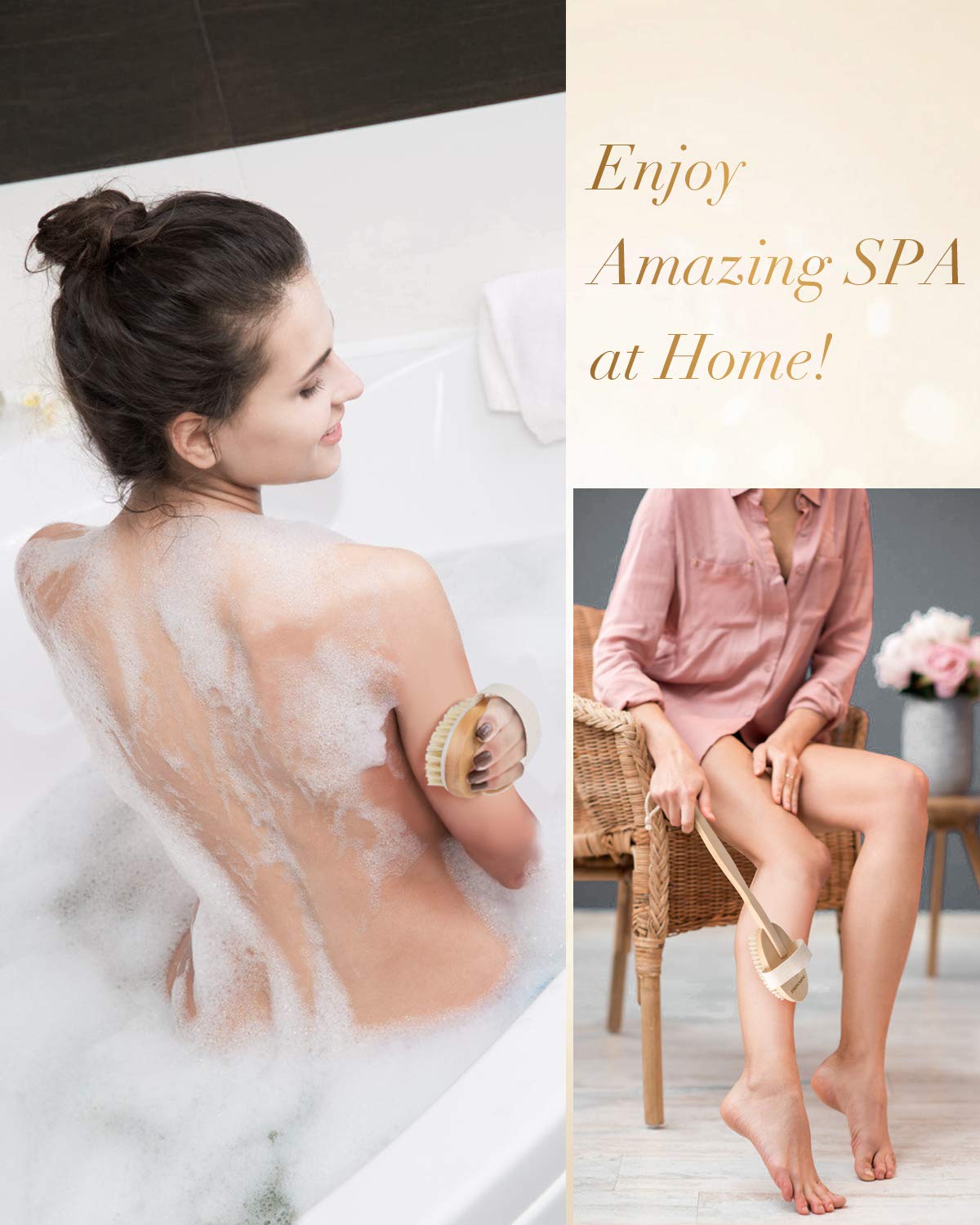 Shower Brush, POPCHOSE Detachable Dry Brushing Body Brush for Body Cellulite and Lymphatic, Back Scrubber for Shower Long Handle Natural Bristle Exfoliator Scrubber, Dual Brush Heads for Women & Man : Beauty