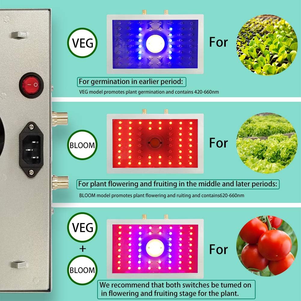 1200W LED Grow Lights, Double Chips Full-Spectrum Indoor Growing Lamp with Veg & RED & Bloom 3 Modes, for Hydroponic, Greenhouse, Indoor Plants Veg and Flower: Home Improvement