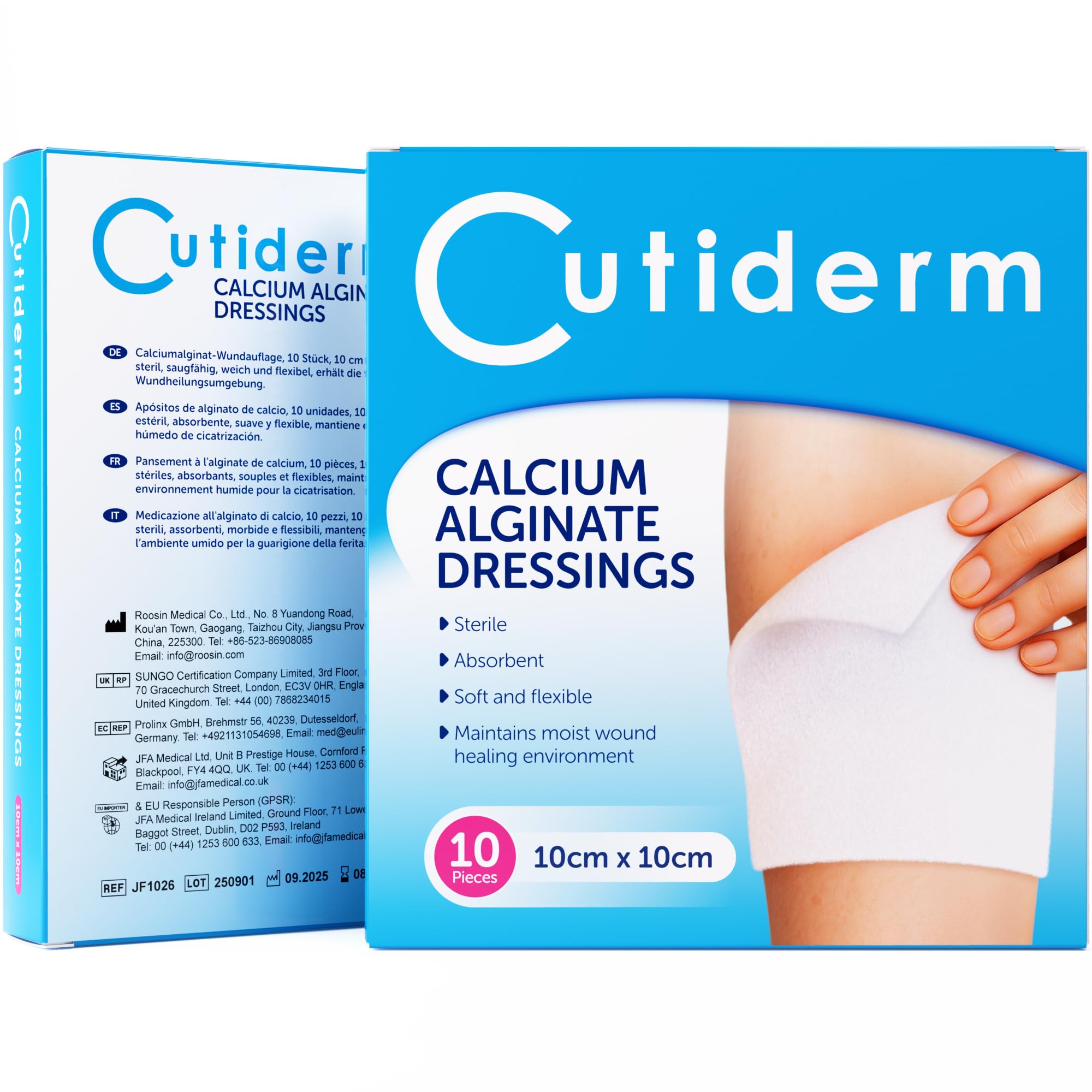 Cutiderm Calcium Alginate Low Adherent Wound Dressing 10cm x 10cm Pack of 10 - Suitable for cuts and lacerations, Post Surgical Wounds, exuding Wound Including venous, arterial and Diabetic ulcers