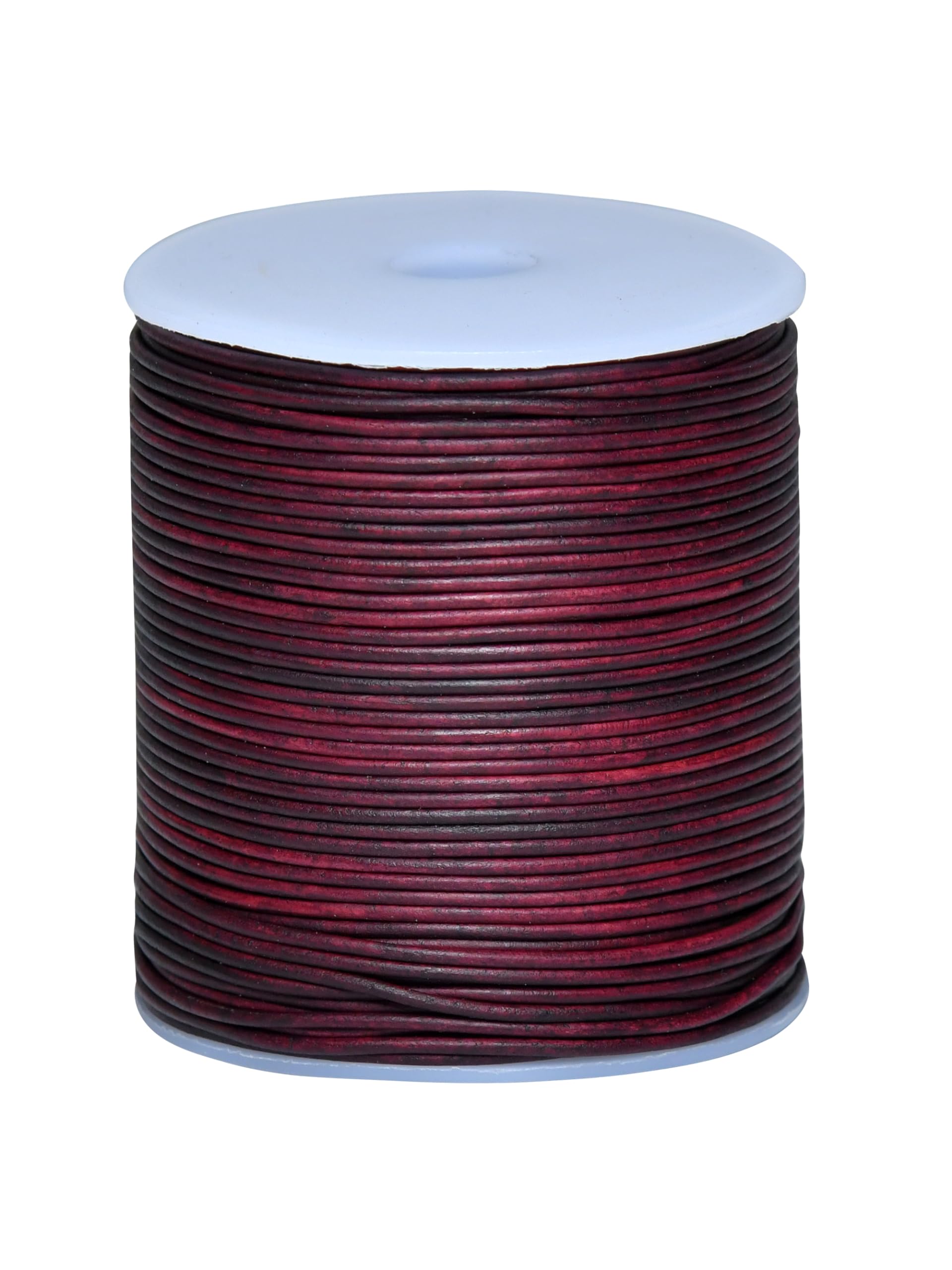 Cords Essentials Round Genuine Leather String Cord, Rope for Jewelry Making, Necklaces, Bracelets, Kumihimo Braiding, Wraps, Crafts and Hobby Projects (Distressed Tibetan Red, 1.5 MM)