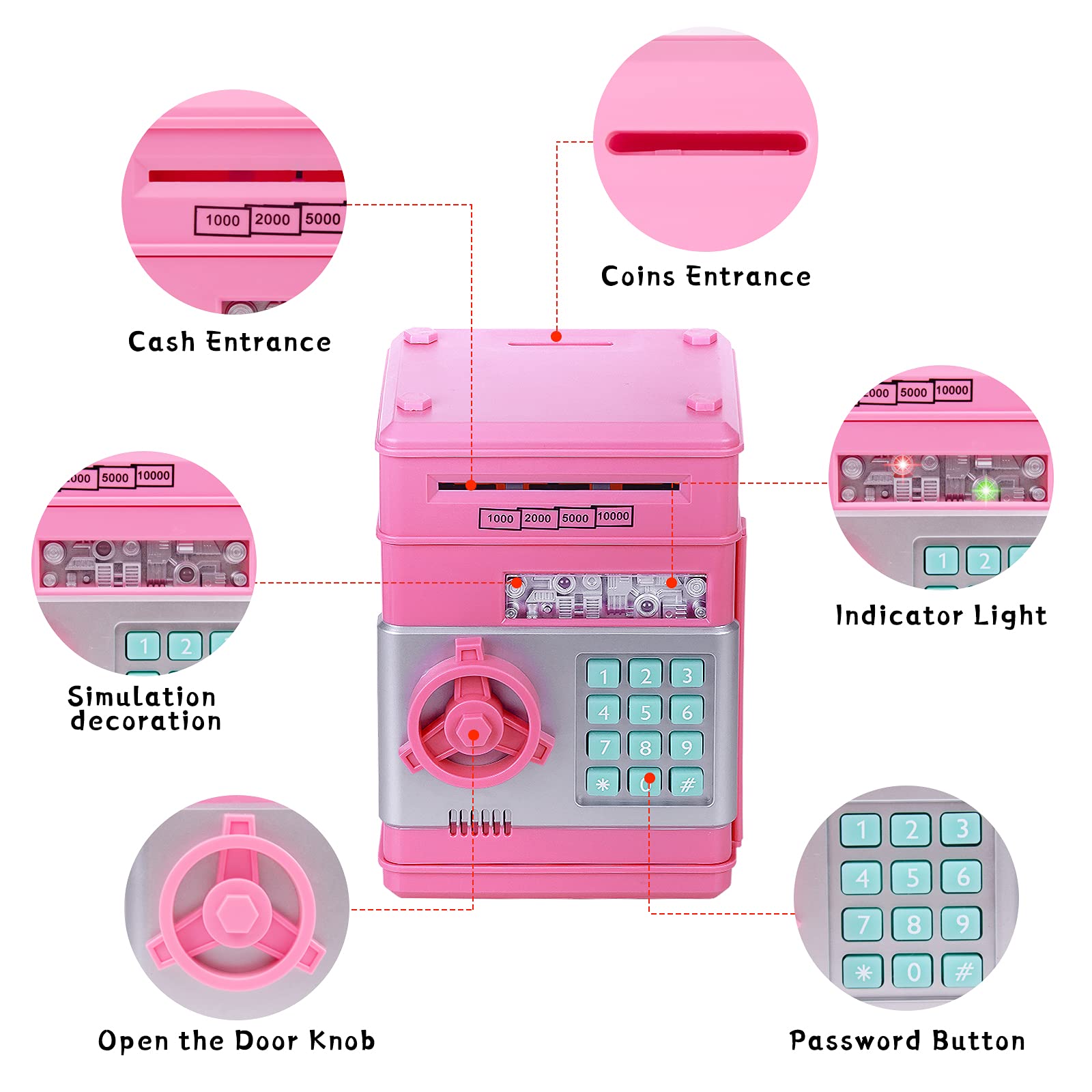 Thedttoy Elektronisch Spardose Münze Geldbank Spardosen , Automatische Mini ATM Digitale Sparschwein Tresor Kinder, Geburtstag Kindertag Geschenke für 3-10 Jahren Mädchen Jungen (Rosa)