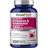 NusaPure Echinacea Goldenseal 200mg, (Extract 10:1, Equivalent to 2,000mg), 200mg, (Extract 4:1, Equivalent to 800mg) - 2800mg 300 Veggie Caps (Vegetarian, Non-GMO, Vegan)