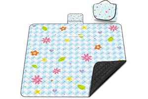 POEDIST Extra Large Picnic Blanket Waterproof,80"x 80"Foldable Machine Washable Beach Blanket,Outdoor Blanket for 6-8 Adults,Suitable for Indoor Crawling,Park Beach,Camping,Hiking,Family Travel(Small Flower)