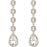 BriLove Women's Elegant Wedding Bridal Crystal Beaded Teardrop Chandelier Dangle Earrings