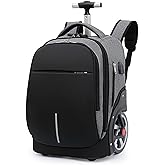 PISKGODSF 20 Inch Travel Backpack with Wheels, Rolling Backpack for Adults with Wheels, Wheeled Backpack with 15.6 Inch Laptop Waterproof Compartment, Roller Backpack with Password Lock (Grey)