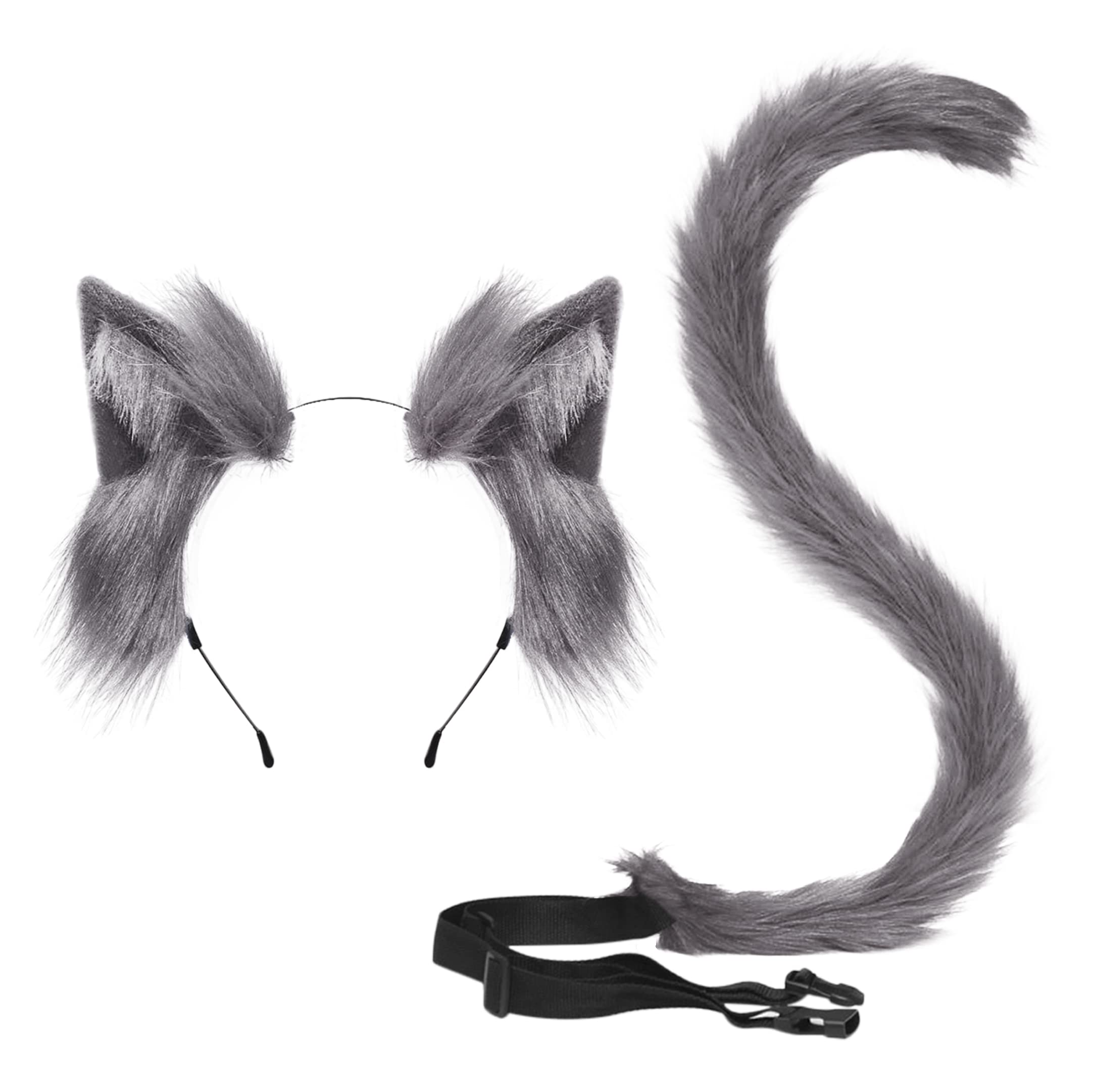 NICEYEA Faux Fur Fox Cat Ears Hair Clip Fluffy Wolf Fox Tail Set Cosplay Costume Animal Dress Up Fancy Dress Accessories Halloween Christmas Party Costume for Kids Adults